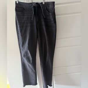 PAIGE Black Jeans High Rise Tie Waist Sz 30 Raw Hem Stretch Back to School